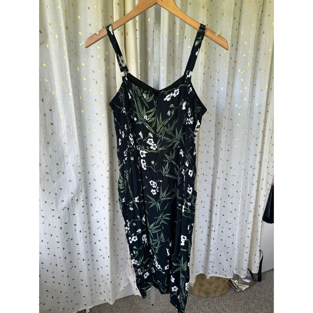 Bamboo Forest Girls Hawaiian Floral Spaghetti Strap Smock Midi Dress Pockets L